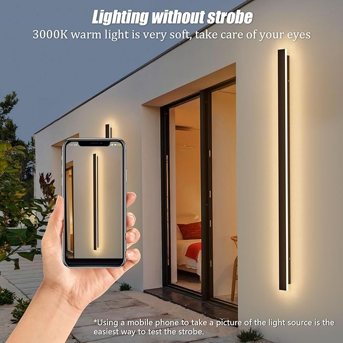 2 Pack 47.25inch Long Outdoor LED Wall Lights 35W Black 3000K Warm White Porch Lights Acrylic Waterproof IP65 Exterior Wall Light Fixtures for House Patio Porch Courtyard