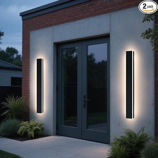 Upgrade Widened 2 Pack 57inch LED Outdoor Wall Lights, Modern Outside Lighting Fixture, 3000K Warm White, IP65 Waterproof, 50W, Black Minimalist Wall Mount Sconce for House, Yard, Fence
