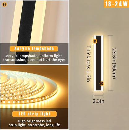 Modern 23.6inch Outdoor Wall Light, 3000k/4500k/6000k 3 Color Change Black Exterior Light Fixtures Wall Mount, Ip65 Waterproof Modern Porch Lights Non-Dimmable, Long Linear Outside Lighting Hard-Wired