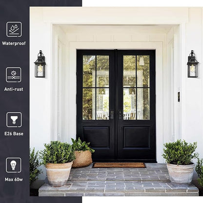 zeyu Exterior Wall Porch Light, 16.3 Inch Outdoor Wall Light Fixture for House in Black Finish, Die-Cast Aluminum with Water Ripple Glass, ZW114B BK-SW