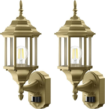 Redluck Motion Sensor Outdoor Lights, 2 Pack 16 inch Dusk to Dawn Outside Porch Lights, Waterproof Anti-Rust Aluminum Outdoor Wall Lights Exterior Lighting Fixtures for House, Garage, Front Door, Gold