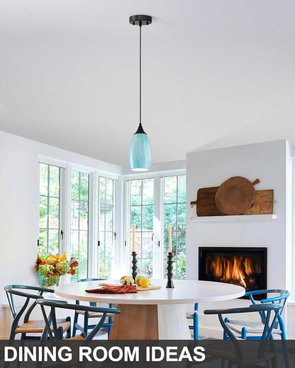 ANYLOVE Vintage Art Blue-Gold Pendant Lighting,1-Pack Hand Glass Hanging Light Fixture,Adjustable Cord for Kitchen,Hallway,Dining Room