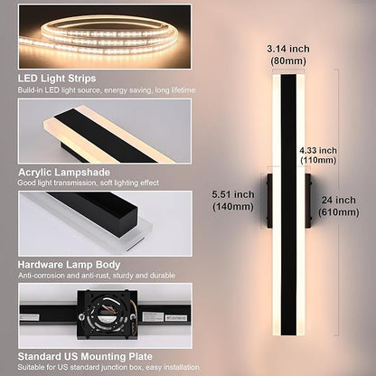 TODOLUZ 2-Pack 24-Inch LED Outdoor Wall Light Fixture, IP65 Waterproof 17W Exterior Linear Wall Mount Lighting, 5 Color Temperature Mode (3000K/3500K/4500K/5000K/6000K)