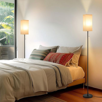 Floor Lamps for Living Room Bedroom - 3 Color Temperature Black Floor Lamp Set of 2, Modern Standing Lamps with Pull Chain Switch Beige Shade, Tall Lamp for Corner Office(2 Pack)