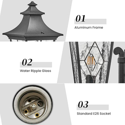 Outdoor Garage Lighting Fixtures 14.6 Inch Outdoor Wall Sconce Light Waterproof Outdoor Light Fixtures Wall Mount with Water Ripple Handmade Glass for Porch 2-Pack E26 Socket