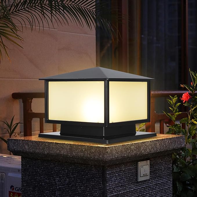 SLAWA Outdoor Column Lights with Mount Base, Exterior Patio Pillar Lights Outdoor Fixture with Aluminum Housing, Outdoor Post Lights Fixture with Tempered Glass for Front Yard, Garden Porch