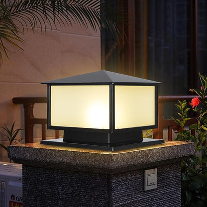 SLAWA Outdoor Column Lights with Mount Base, Exterior Patio Pillar Lights Outdoor Fixture with Aluminum Housing, Outdoor Post Lights Fixture with Tempered Glass for Front Yard, Garden Porch