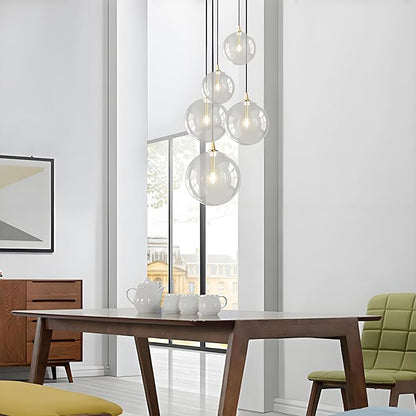 Minimalist Transparent Glass Ball Pendant Light in Gold Finish, Height Adjustable G4 LED Ceiling Haning Light for Dining Room & Living Room (20CM)