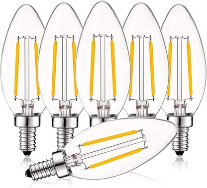 LUXRITE 4W Vintage Candelabra LED Bulbs Dimmable, 400 Lumens, 2700K Warm White, LED Chandelier Light Bulbs 40W Equivalent, Clear Glass, Filament Candle Bulb, UL Listed, E12 Base (6 Pack)