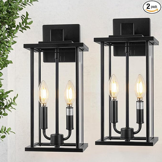 2-Pack Large Outdoor Wall Light, 16" Exterior Lighting Fixtures Wall Mount, 2-Light Waterproof Wall Sconce, Modern Black Outdoor Lamps for Patio, Entryway
