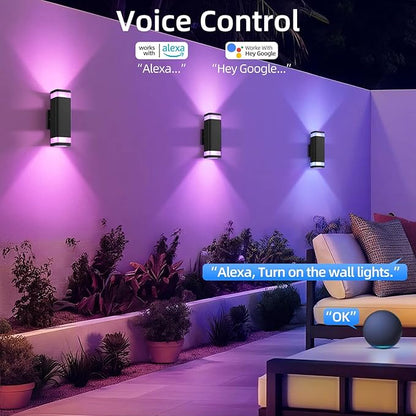 SHIMR Smart RGB Outdoor Wall Light, WiFi App Control Color Changing Up Down Exterior Sconce with Dusk to Dawn Sensor, Waterproof LED Wall Mount Light Fixture, Works with Alexa & Google, Black Finish