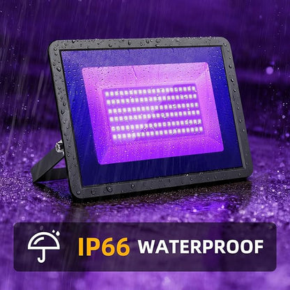 3 Pack 100W LED Black Light, Blacklight Flood Lights with Plug, IP66 Waterproof Black Flood Light Neon Glow for Party, Halloween, Fluorescent Poster, Body Paint