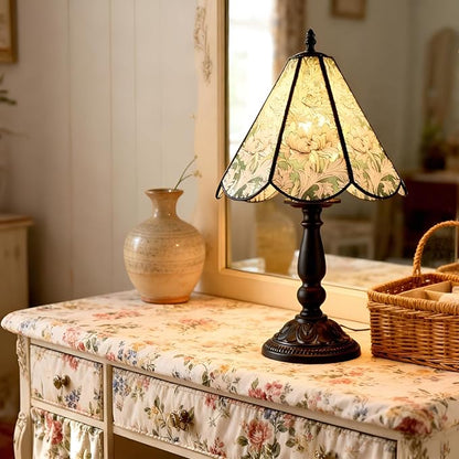 18" Vintage Table Flower Lamp, 60W Retro Glass Vintage Desk Flower Lamp with Switch Controlled, E26 Table Lamp Holder Home Decor Night Stand Lamp Suitable for Living Room, Bedroom Black