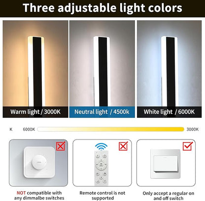 2 Pack 47.2inch Modern Outdoor Wall Light Fixture, IP65 Waterproof Outside LED Wall Sconce, 3 Color 3000K/4500K/6000K, 42W, Black Exterior Garage Lighting for House, Patio, Garden, Porch