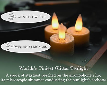 Rechargeable Flameless Tealights Candle with Remote Timer, 3D Moving Flame Real Wax Led Tealight Candles (Includes Remote Control, Charging Base, and USB Cable) (Glitter Ivory, 1.4in)