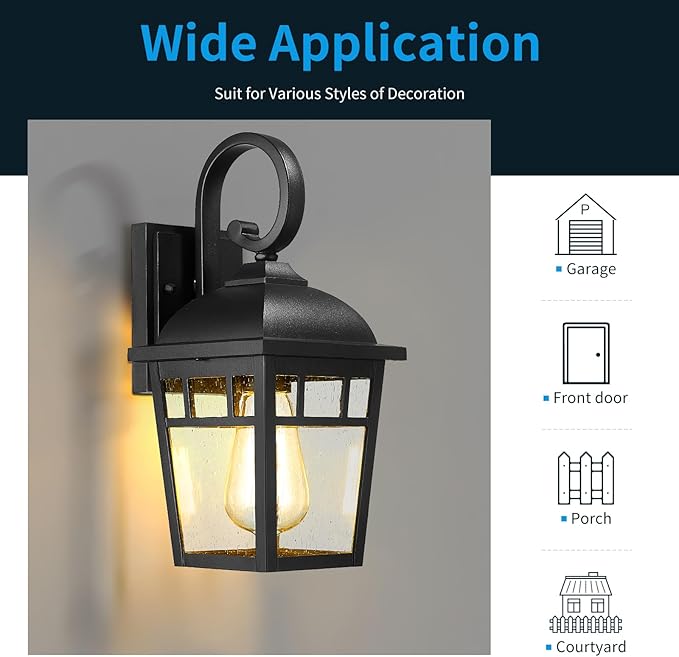 Front Porch Lights Outdoor Wall Lights Exterior Wall Sconce, Matte Black Exterior Light Fixtures Waterproof Farmhouse Outdoor Lighting Fixtures for House Garage Porch Patio 2 Pack