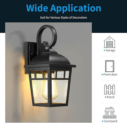 Front Porch Lights Outdoor Wall Lights Exterior Wall Sconce, Matte Black Exterior Light Fixtures Waterproof Farmhouse Outdoor Lighting Fixtures for House Garage Porch Patio 2 Pack