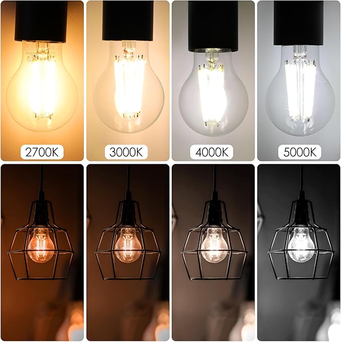 Energetic Dimmable A19 LED Edison Light Bulb, 12W Equivalent 100W, 1600LM High Brightness, 5000K Daylight, Clear Antique LED Filament Bulb for Home, Bathroom, E26 Standard Base, 4-Pack