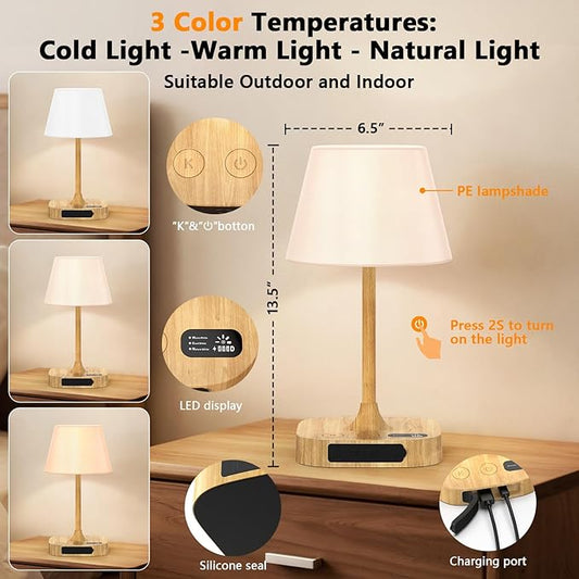 Outdoor Table Lamp - 8000mAh Cordless Rechargeable Battery,Dimmable LED Display Touch Lamp for Camping Patio and Bedroom (Wood Grain)