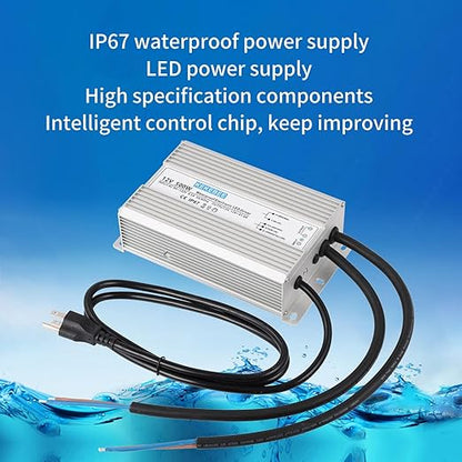 LED Driver 12V500W Waterproof Power Supply 110V/130V AC to 12V DC 41.6A Low Voltage Switching Power Supply IP67 Underwater Lighting LED Light Module Waterproof Transformer