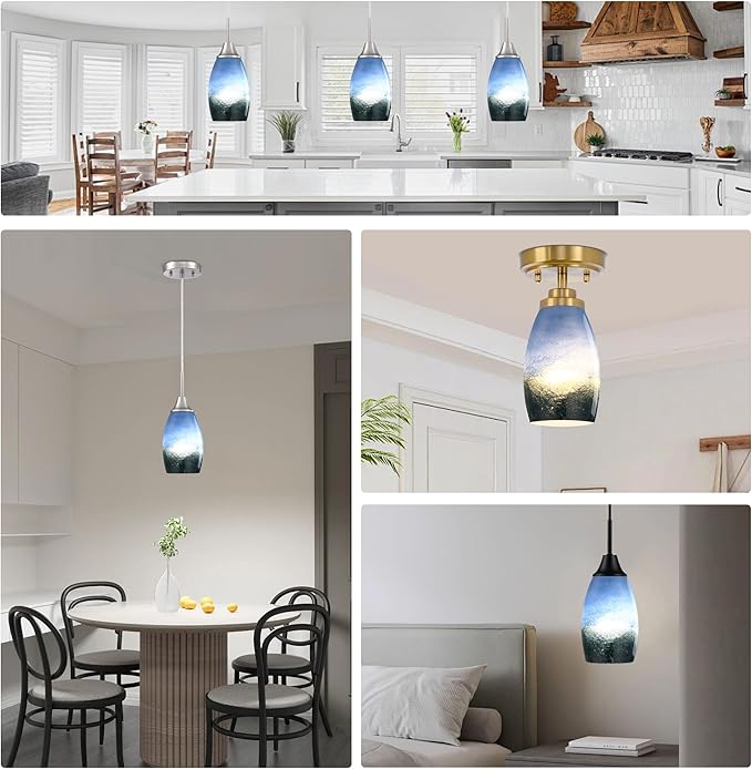Mini Glass Pendant Light 1-Pack with Handblown Blue White Marble Art Oval Glass Lamp Ceiling Hanging Light, for Dining Room,Kitchen,Foyer,Hallway 4.72"