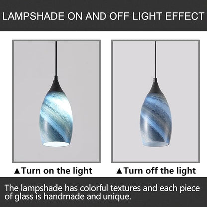 Fixture Replacement Globe Shade,Lampshade for E26 Base 1-5/8 Inch Fitter, Color Art Glass Oval Lampshade Cover for Pendant Kitchen Wall Sconce Chandelier Vanity Light (1, Blue and Black)