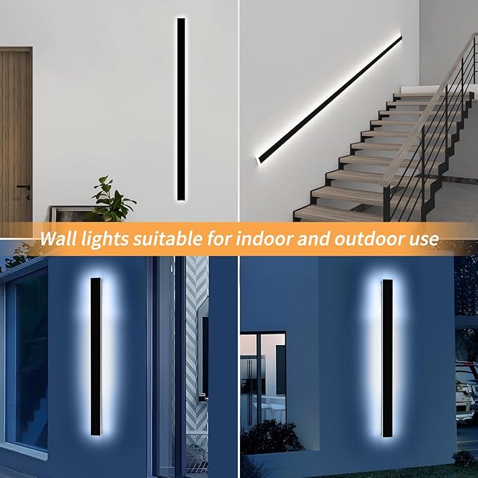 Mikeru 57" Outdoor Wall Sconce 6000K Cool White - IP65 Waterproof Black Exterior Light, Hardwired Wall Mounted Fixture for Porch, Patio & Entryway | Non-Dimmable Weatherproof Design