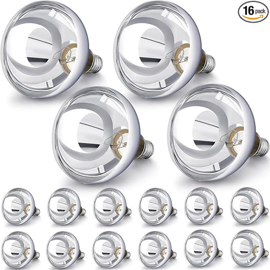 VIHOSE 16 Pack 250 Watt Heat Lamp 120v R40 Heat Lamp Bulbs Glass Incandescent Light Bulbs Incandescent Heating Lightbulbs for Reptiles Chicks Food Puppies Bathroom, Use E26 Base (Silver)