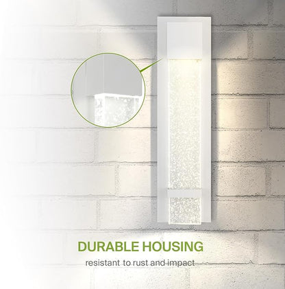 ASD LED 18" Bubble Glass Wall Light Fixture, Outdoor & Indoor Seeded Sconce | 3CCT, Waterproof, Dimmable, ETL Listed | 12W 500LM 3000-5000K 120V | Exterior Lantern, Porch Lighting | White, 2 Pack