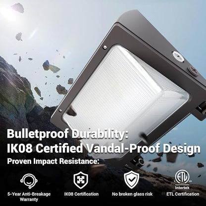 JTT 150W LED Wall Pack Light with Dusk to Dawn Photocell,22500LM 5000K Daylight IP65 Waterproof WallPack Lights Outdoor LED [Eqv. 1200W HPS/HID] for Parking Lot,Warehouse,Yard ETL | 5-Year Warranty
