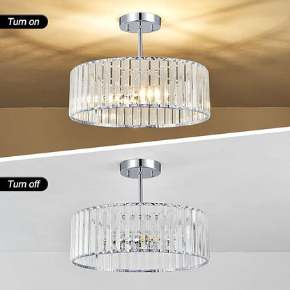 Crystal Chrome Semi Flush Mount Ceiling Light Modern Hallway Light Fixture Metal Close to Lamp for Kitchen Living Room Bathroom Entryway Bedroom(15.75 inch)