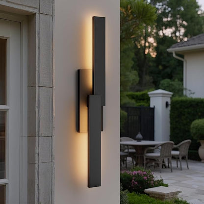 LamQee 31.5" Aluminum Long Outdoor Wall Lights, 3000K 1000LM 20W Integrated LED, Black Modern Exterior Lighting Fixtures IP65 Waterproof Contemporary Outside Sconce for House Porch Patio Garage Door