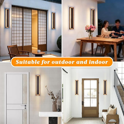 23.6 in Long Outdoor LED Wall Lights, Modern Exterior Garage Wall Light,24W Brown Outdoor Wall Sconce,Waterproof Outside Light Fixtures for House,Patio,Front Porch,2 Pack(3000K Warm White)