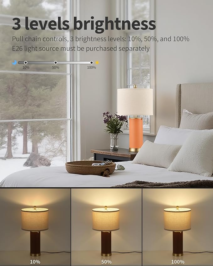 KDG 23.4" Orange PU Leather Table Lamps for Living Room Set of 2, 3 Level Brightness LED Modern Home Decor Fabric Lampshade Desk Lamp Lighitng for Bedroom, Bedside, Farmhouse, Nightstand, Night Light