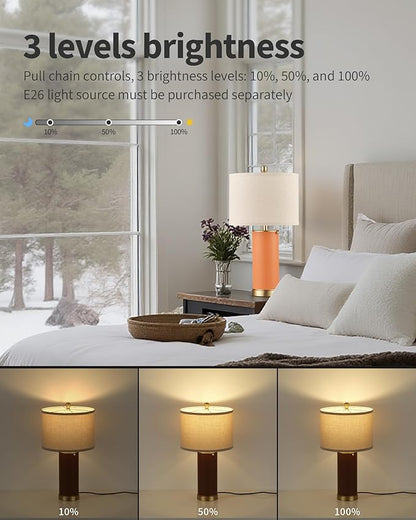 KDG 23.4" Orange PU Leather Table Lamps for Living Room Set of 2, 3 Level Brightness LED Modern Home Decor Fabric Lampshade Desk Lamp Lighitng for Bedroom, Bedside, Farmhouse, Nightstand, Night Light