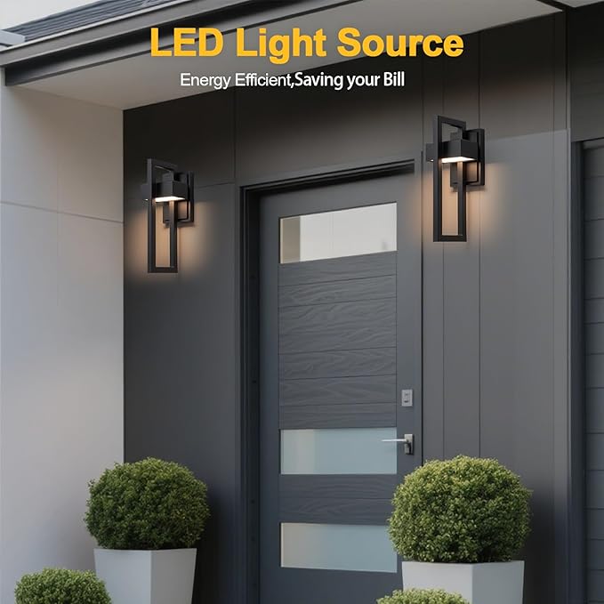Outdoor Wall Lights Modern LED Exterior Lighting Fixtures, 3000K 15W Outdoor Wall Sconce for Porch, Matte Black Outside Wall Mount Lights for Front Door House Garage Indoor. (1 Pack)