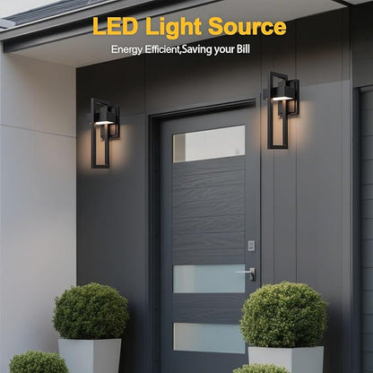 Outdoor Wall Lights Modern LED Exterior Lighting Fixtures, 3000K 15W Outdoor Wall Sconce for Porch, Matte Black Outside Wall Mount Lights for Front Door House Garage Indoor. (2 Pack)