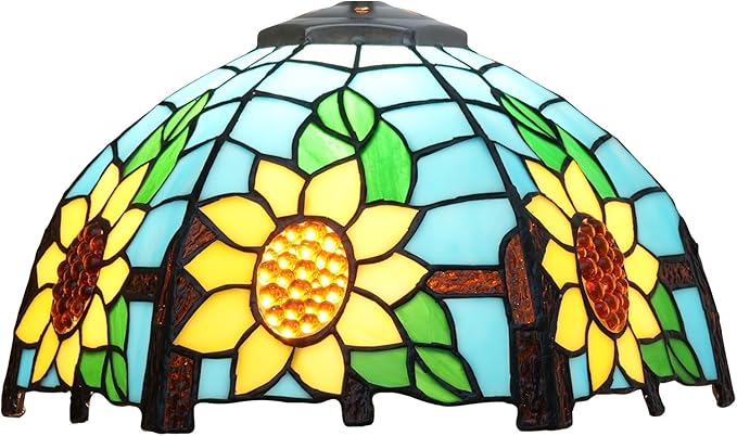 Tiffany Style Lamp Shade, 12 Inch Stained Glass Lamp Shade Replacement Vintage Blue Sunflower Lamp Cover Accessories Fit for Table Lamp Pendant Light Ceiling Light