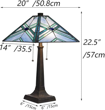 Bieye L10814 Mission Tiffany Style Stained Glass Table Lamp for Reading Working Decorating, 20" W x 22.5" H, Blue