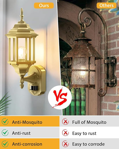 Redluck Motion Sensor Outdoor Lights, 2 Pack 16 inch Dusk to Dawn Outside Porch Lights, Waterproof Anti-Rust Aluminum Outdoor Wall Lights Exterior Lighting Fixtures for House, Garage, Front Door, Gold