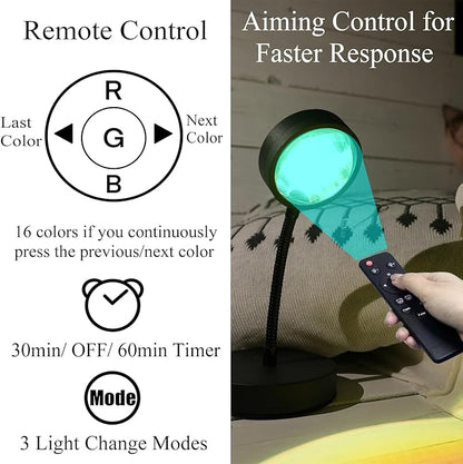 Sunset Lamp Projector Led Lights for Bedroom Night Light RGB Lights Sun Sunlight Sunrise Lamp 10w 360° Rotation Mood Lighting Home/Room Decor Christmas Gifts for Women,Tabletop Multicolor
