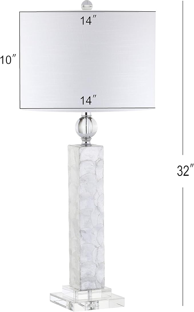 JONATHAN Y JYL4006A-SET2 32" Modern Coastal Seashell Table Lamp Set of 2 for Living Room Bedroom, Contemporary Column Bedside Nightstand Lamps with Crystal Base and White Linen Drum Shade, White