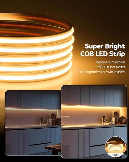 Aclorol 100FT 120V COB Outdoor LED Strip Lights Waterproof IP68 AC 110V High Voltage LED Rope Light for Outside Self-Adhesive for Patio Deck Garden Lighting Projects 8640 LEDs