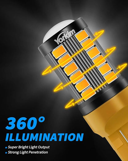 Yorkim 7440 Led Bulb Bright Amber Lights, T20 Led, 7443 Led Bulbs, 7441 Led, W21W Led, 7444 Bulbs, for reverse/backup/brake light - 5730 33 SMD pack of 2