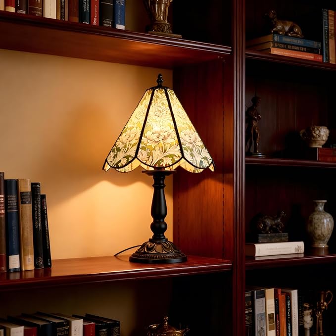 18" Vintage Table Flower Lamp, 60W Retro Glass Vintage Desk Flower Lamp with Switch Controlled, E26 Table Lamp Holder Home Decor Night Stand Lamp Suitable for Living Room, Bedroom Black