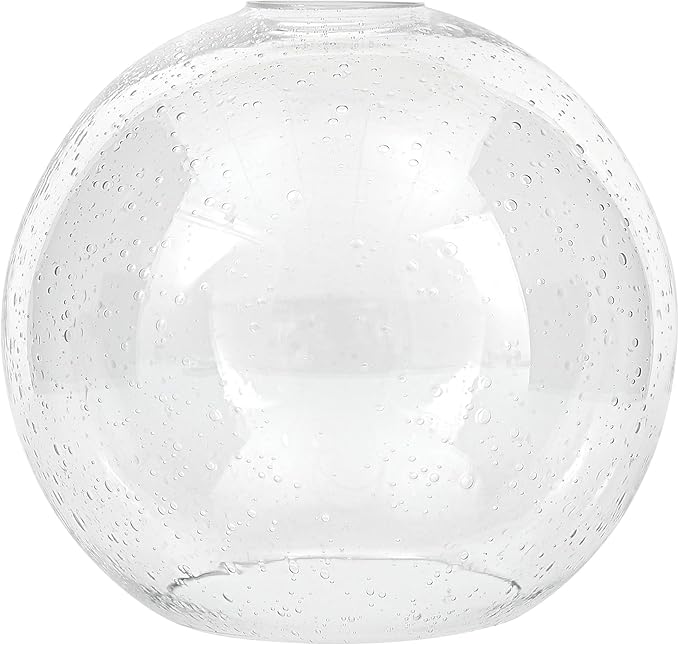 Glass Lamp Shade Replacement Globe for Light Fixture, 1-5/8 inch Fitter, 7.1" Diameter, 6.3" Height, Clear Seeded Bubble Effect Glass Cover