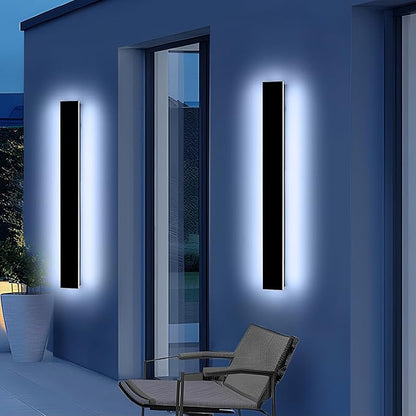 Mikeru 31.4" 2Pack Outdoor Wall Sconce 6000K Cool White - IP65 Waterproof Black Exterior Light, Hardwired Wall Mounted Fixture for Porch, Patio & Entryway | Non-Dimmable Weatherproof Design