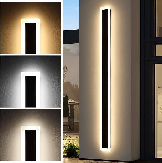 Mikeru 2Pack 71inch Modern Outdoor Exterior Wall Light, 3000k/4500k/6000k 3 Colors Switchable Large Outdoor Fixture Wall Mount, Ip65 Waterproof Modern Long Porch Light, Hardwired (Width: 5.5inch)