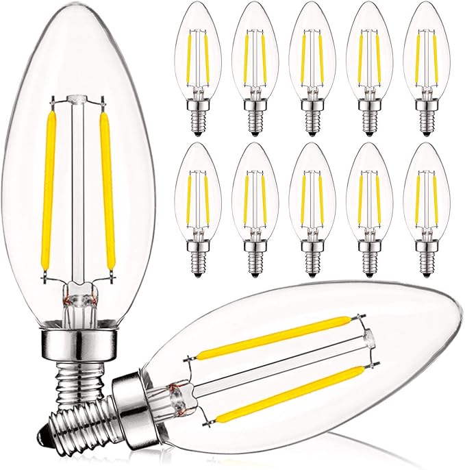 LUXRITE 4W Vintage Candelabra LED Bulbs Dimmable, 400 Lumens, 3000K Soft White, LED Chandelier Light Bulbs 40W Equivalent, Clear Glass, Filament Candle Bulb, UL Listed, E12 Base (12 Pack)