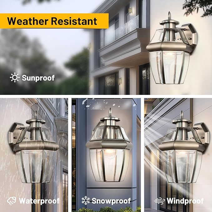 Outdoor Wall Lantern, 12 Inch Exterior Light Fixture, Waterproof Porch Lights with Glass Shades, Wall Mounted Outside Lighting for Farmhouse Patio Doorway Garage (E26 Base Max 40W)